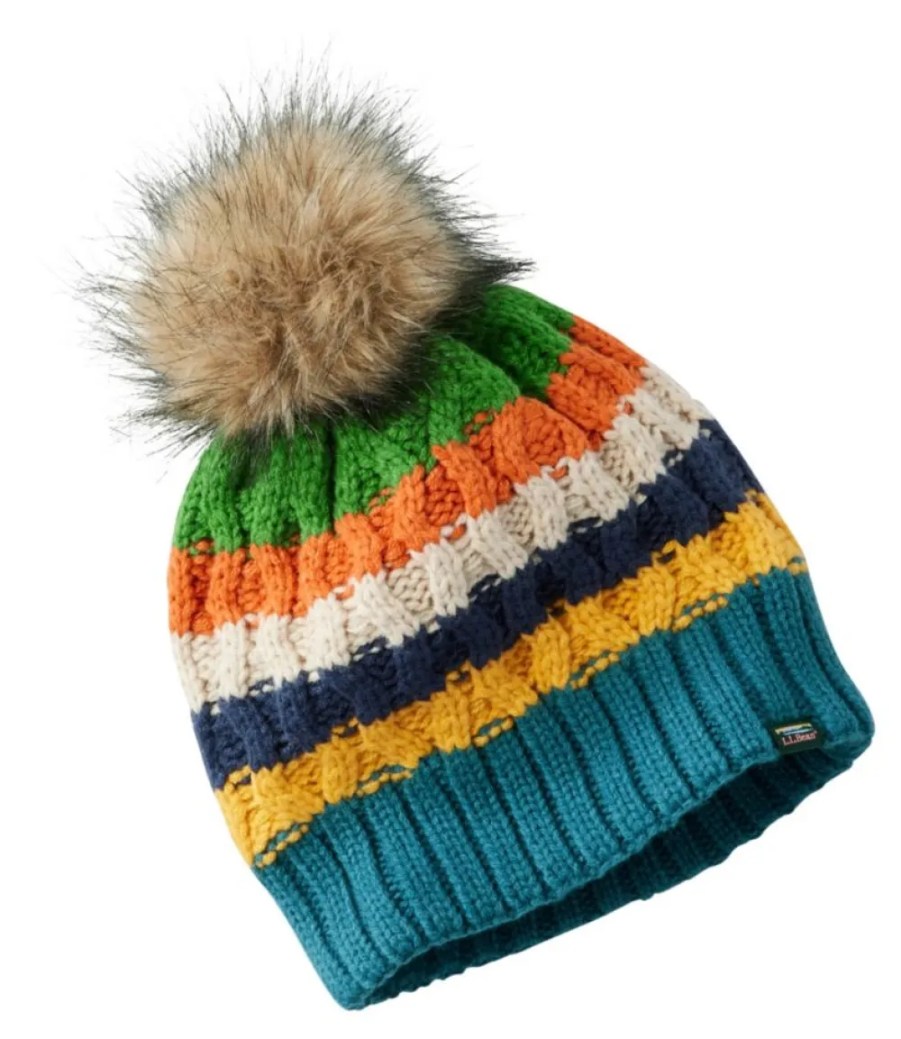 "Kids' Cozy Striped Cable Pom Hat"-L.L.Bean Hot