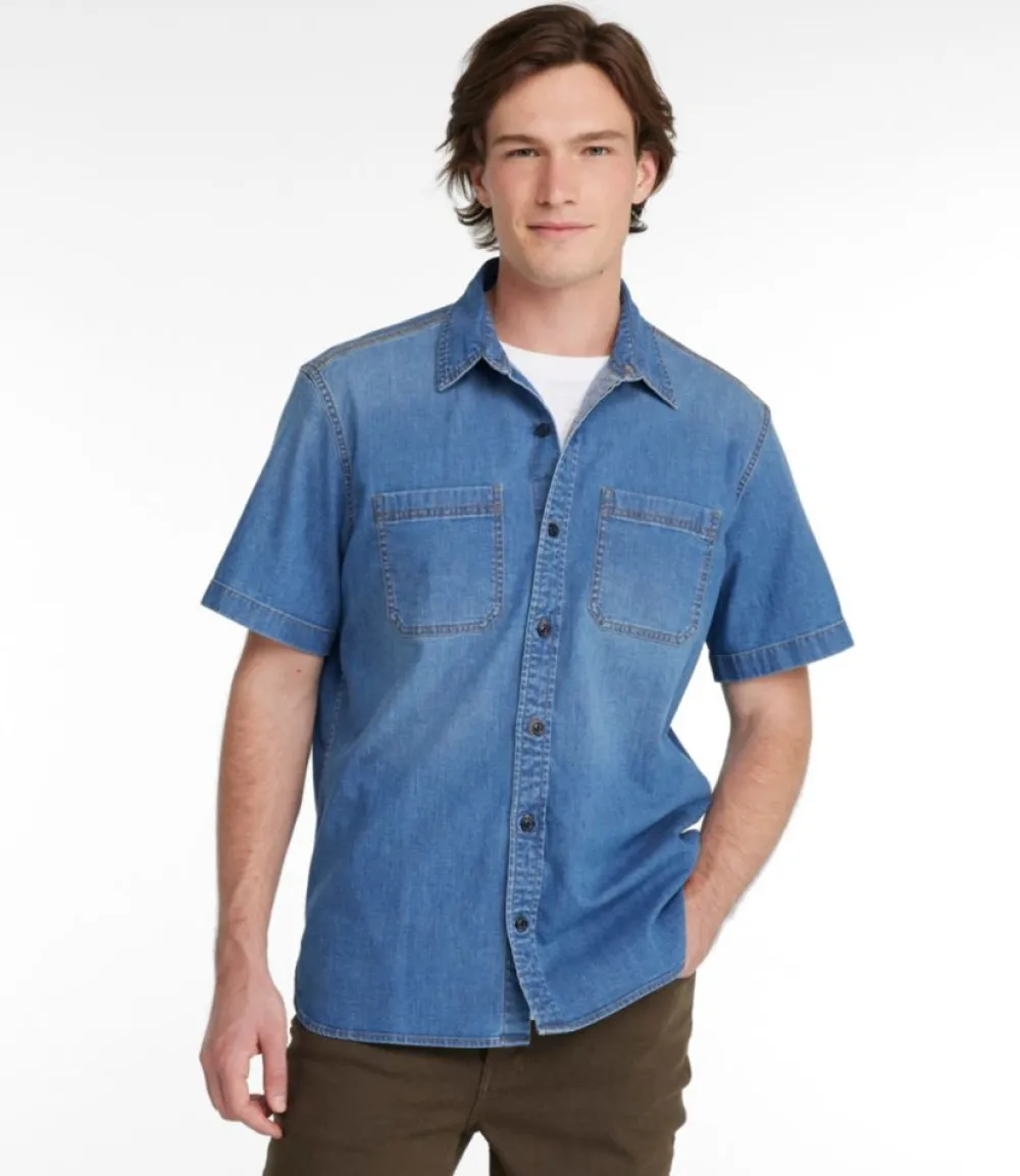 "Men's BeanFlex® Denim Shirt, Short-Sleeve, Traditional Untucked Fit"-L.L.Bean Flash Sale