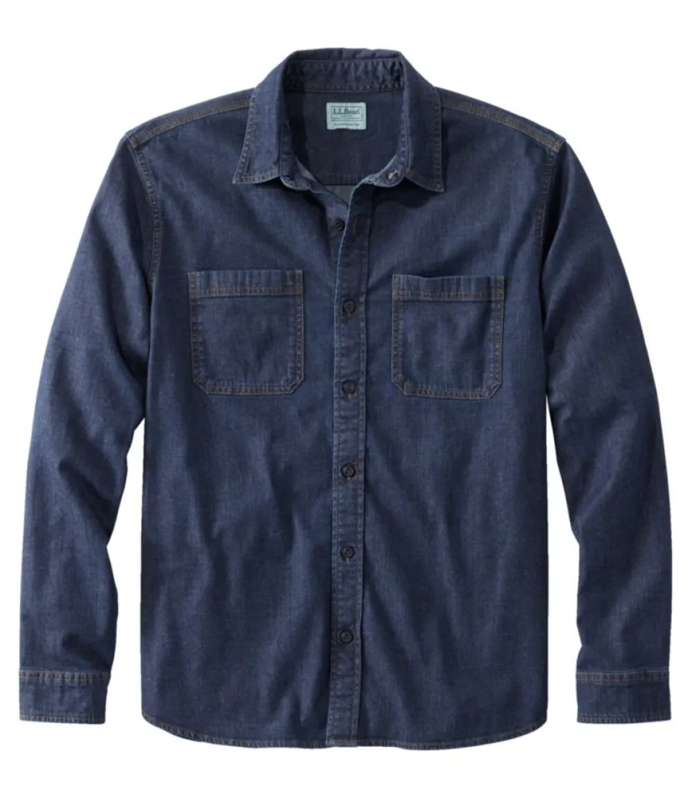 "Men's BeanFlex® Denim Shirt, Slightly Fitted Untucked Fit, Long-Sleeve"-L.L.Bean Outlet