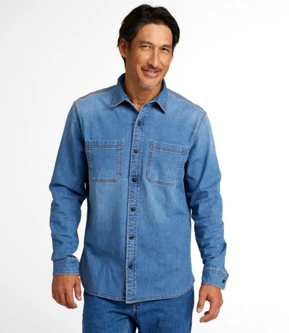 "Men's BeanFlex® Denim Shirt, Slightly Fitted Untucked Fit, Long-Sleeve"-L.L.Bean Outlet