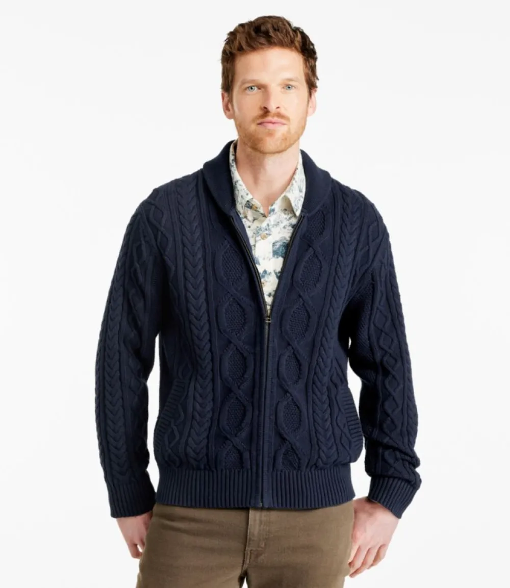 "Men's Bean's Heritage Soft Cotton Fisherman Sweater, Full-Zip"-L.L.Bean Hot