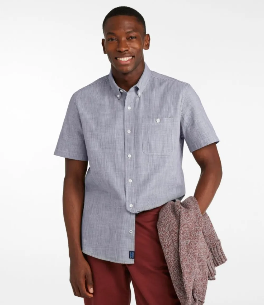 "Men's Comfort Stretch Chambray Shirt, Slightly Fitted Untucked Fit, Short-Sleeve, Stripe"-L.L.Bean Discount