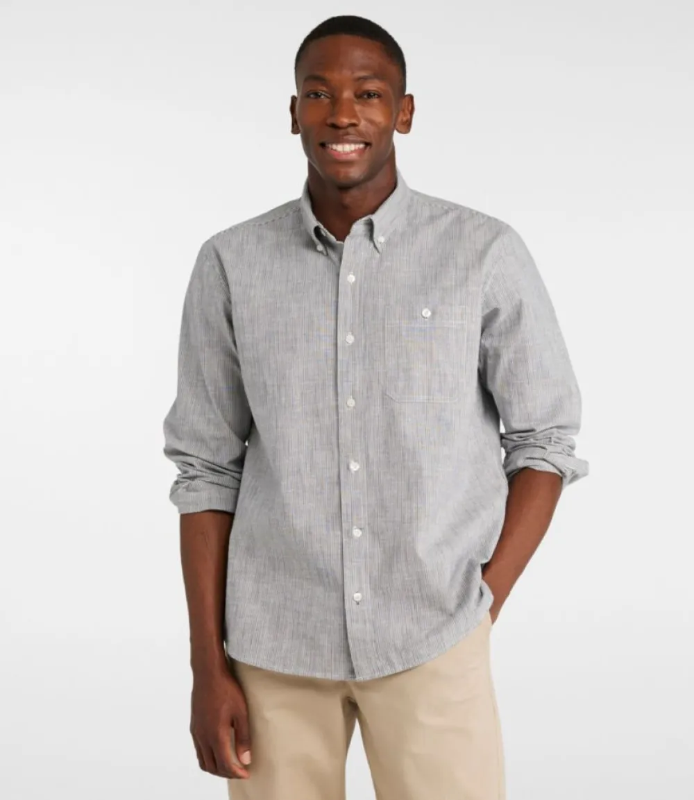 "Men's Comfort Stretch Chambray Shirt, Traditional Untucked Fit, Long-Sleeve, Stripe"-L.L.Bean Clearance