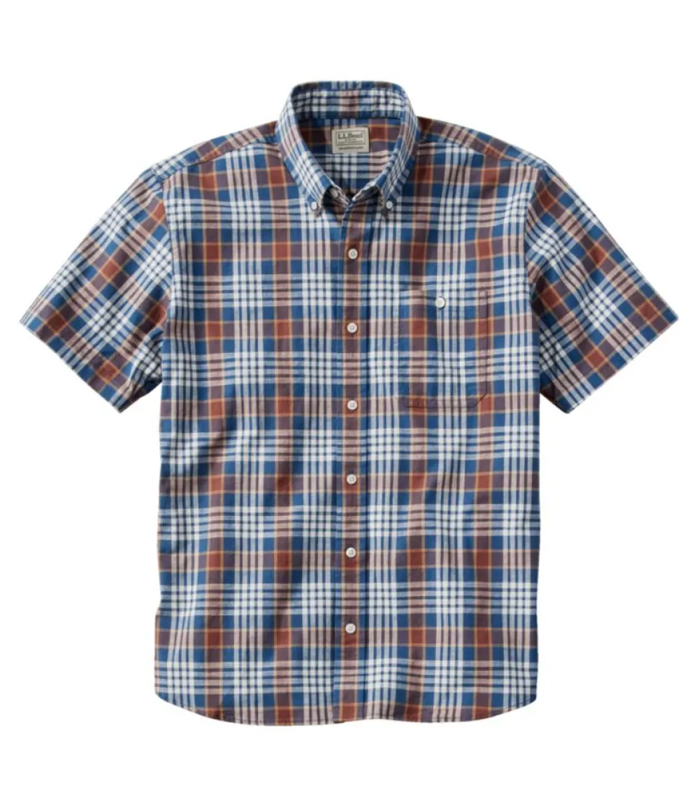 "Men's Comfort Stretch Chambray Shirt, Traditional Untucked Fit, Short-Sleeve, Plaid"-L.L.Bean Best