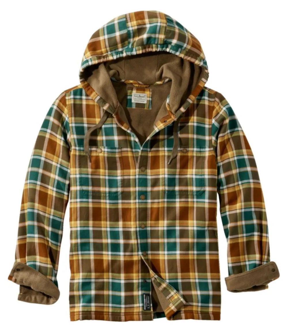 "Men's Fleece-Lined Flannel Shirt, Hooded Snap Front, Slightly Fitted"-L.L.Bean New