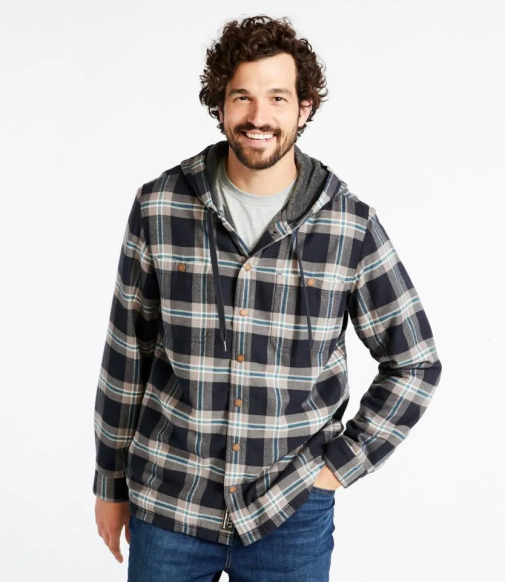 "Men's Fleece-Lined Flannel Shirt, Hooded Snap Front, Slightly Fitted"-L.L.Bean New