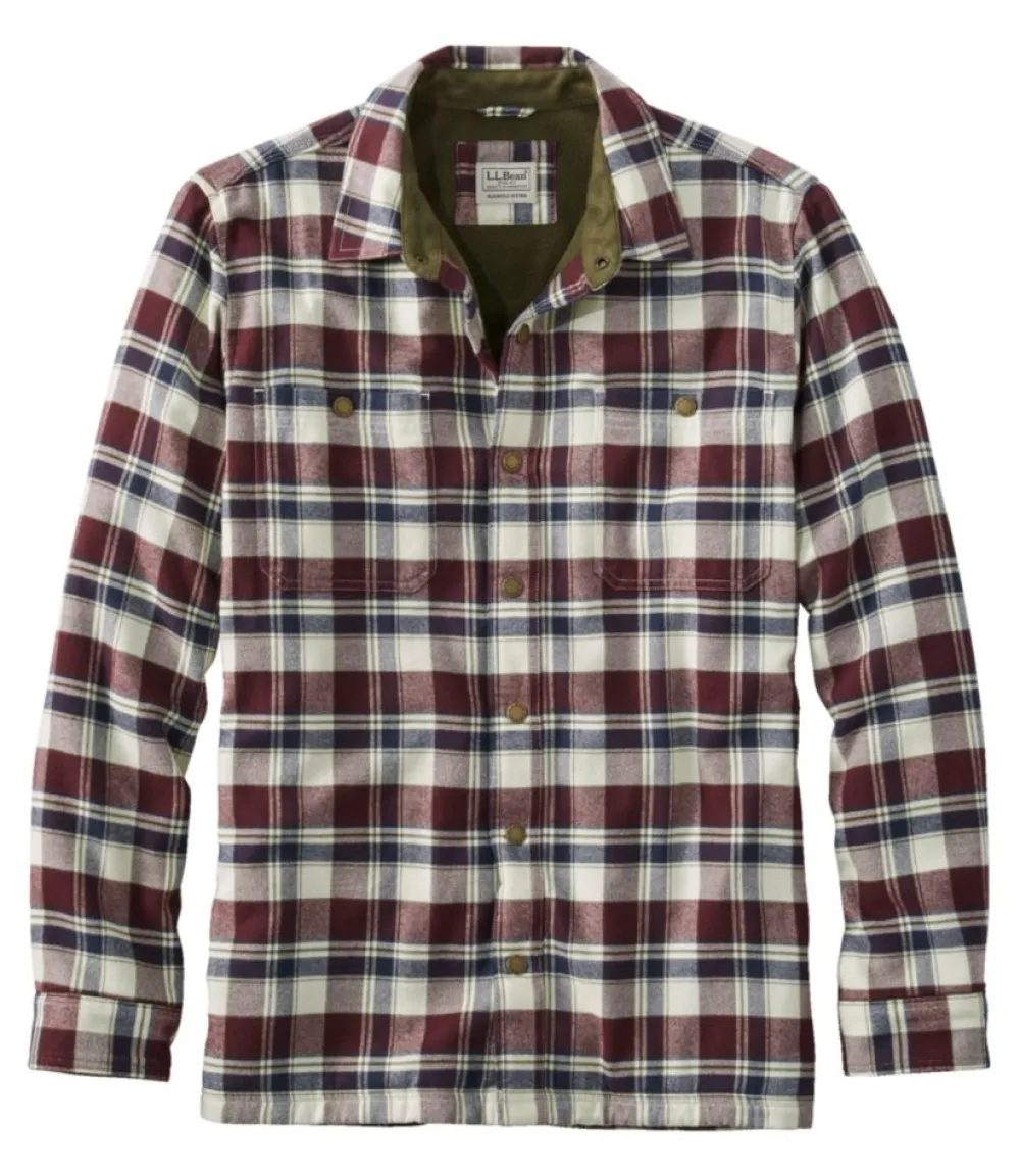 "Men's Fleece-Lined Flannel Shirt, Snap Front, Slightly Fitted"-L.L.Bean Cheap