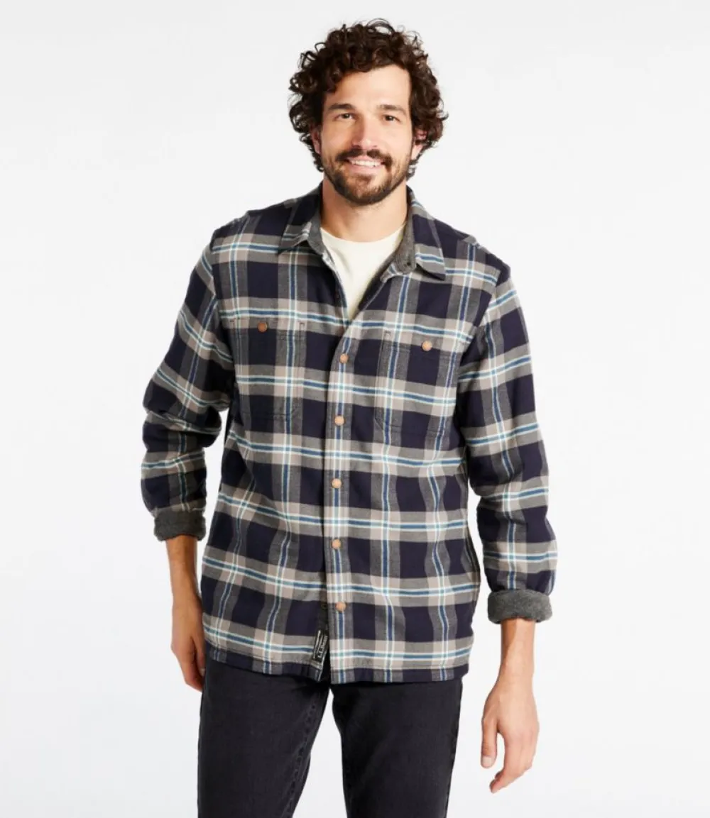 "Men's Fleece-Lined Flannel Shirt, Snap Front, Slightly Fitted"-L.L.Bean Cheap