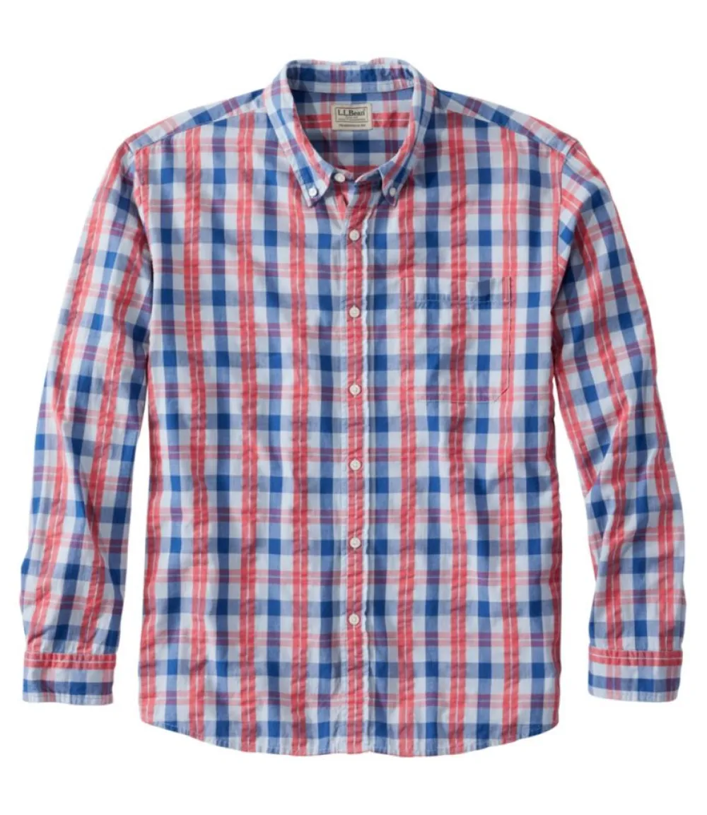 "Men's Organic Cotton Seersucker Shirt, Long-Sleeve, Traditional Fit, Plaid"-L.L.Bean Cheap