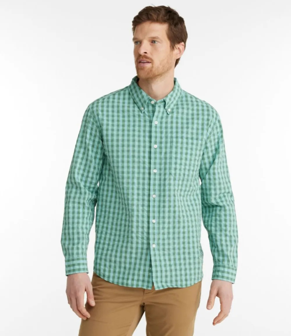 "Men's Organic Cotton Seersucker Shirt, Long-Sleeve, Traditional Fit, Plaid"-L.L.Bean Cheap