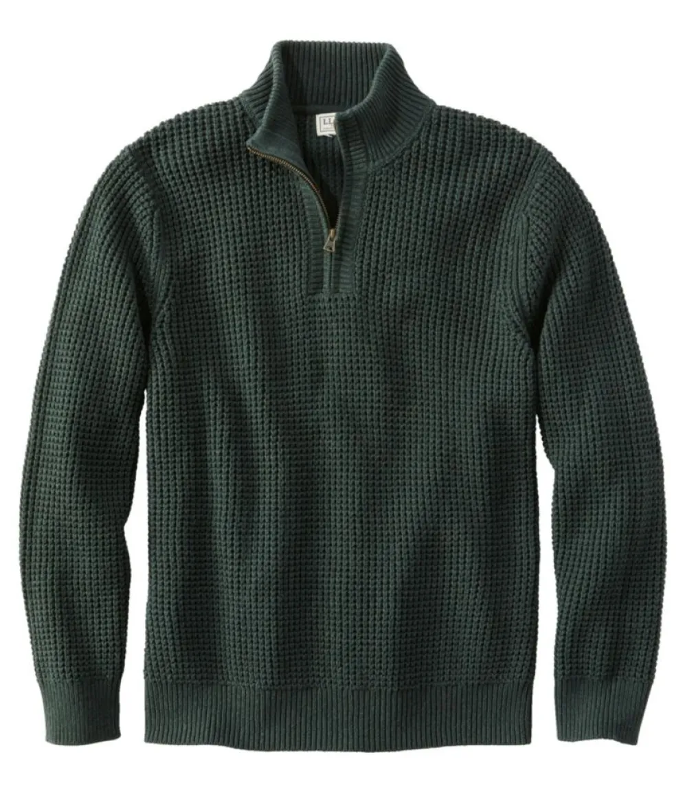 "Men's Organic Cotton Waffle Sweater, Quarter Zip"-L.L.Bean Clearance