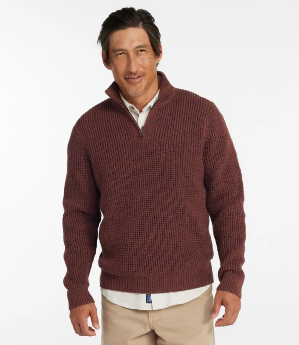 "Men's Organic Cotton Waffle Sweater, Quarter Zip"-L.L.Bean Clearance