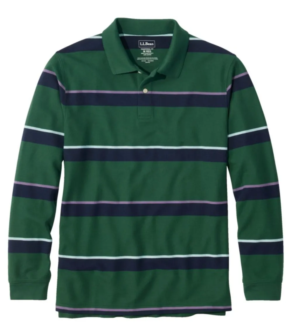 "Men's Premium Double L® Polo, Long-Sleeve Without Pocket, Stripe"-L.L.Bean Shop