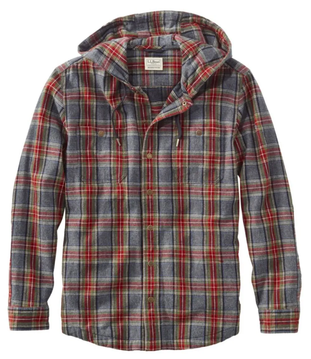 "Men's Scotch Plaid Flannel Hooded Shirt, Slightly Fitted"-L.L.Bean Clearance