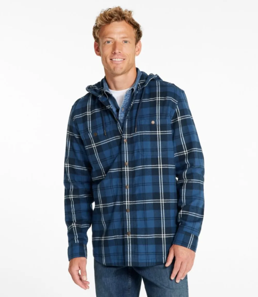 "Men's Scotch Plaid Flannel Hooded Shirt, Slightly Fitted"-L.L.Bean Clearance