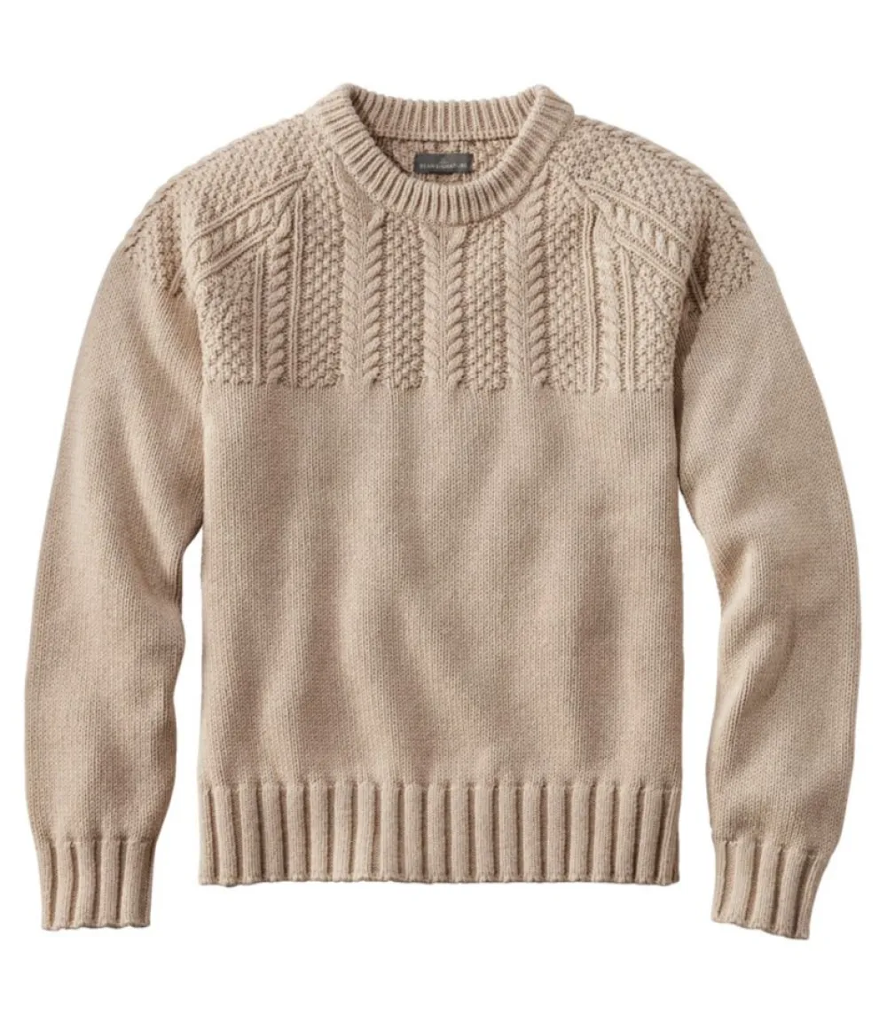 "Men's Signature Cotton Fisherman Sweater, Yoke Crewneck"-L.L.Bean Online