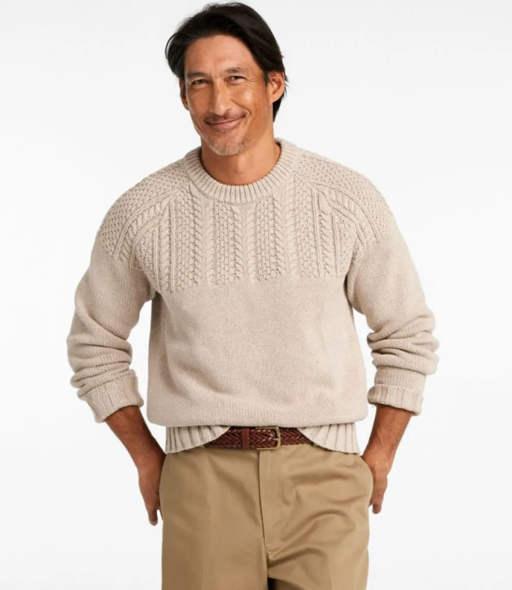 "Men's Signature Cotton Fisherman Sweater, Yoke Crewneck"-L.L.Bean Online