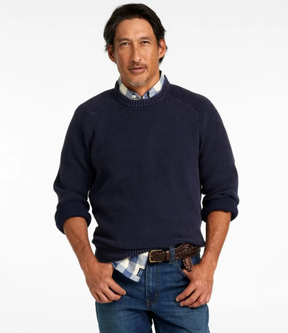 "Men's Textured Washed Cotton Sweaters, Crewneck"-L.L.Bean Outlet