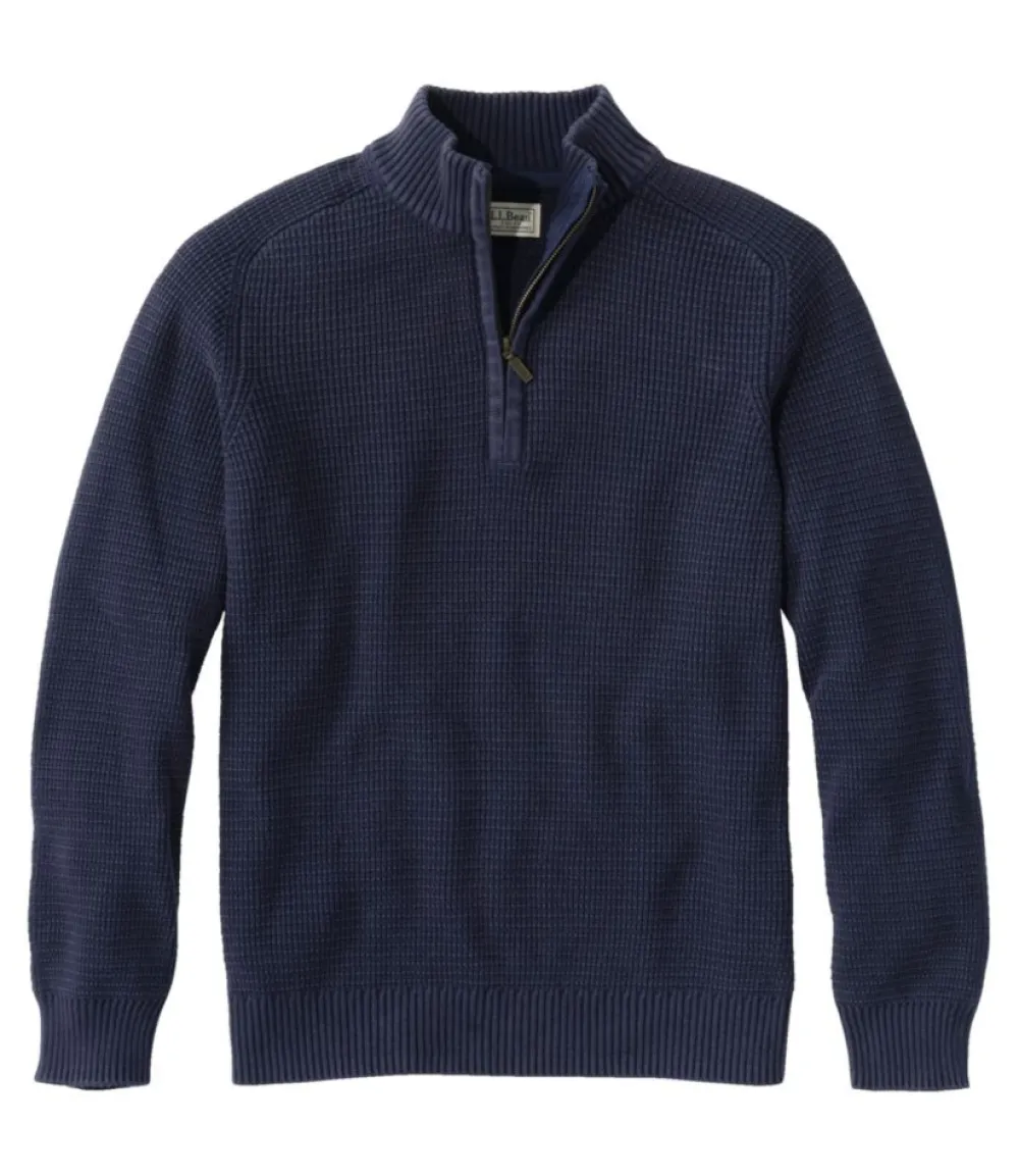 "Men's Textured Washed Cotton Sweaters, Quarter-Zip"-L.L.Bean New