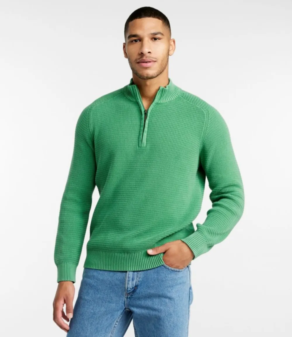 "Men's Textured Washed Cotton Sweaters, Quarter-Zip"-L.L.Bean New