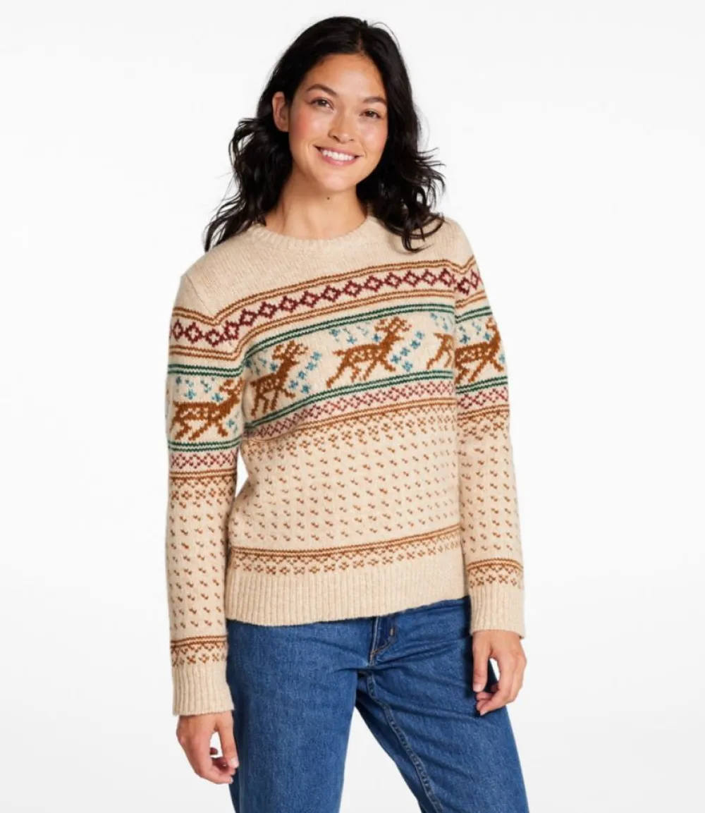 "Women's Bean's Classic Ragg Wool Crewneck Intarsia Sweater"-L.L.Bean Store