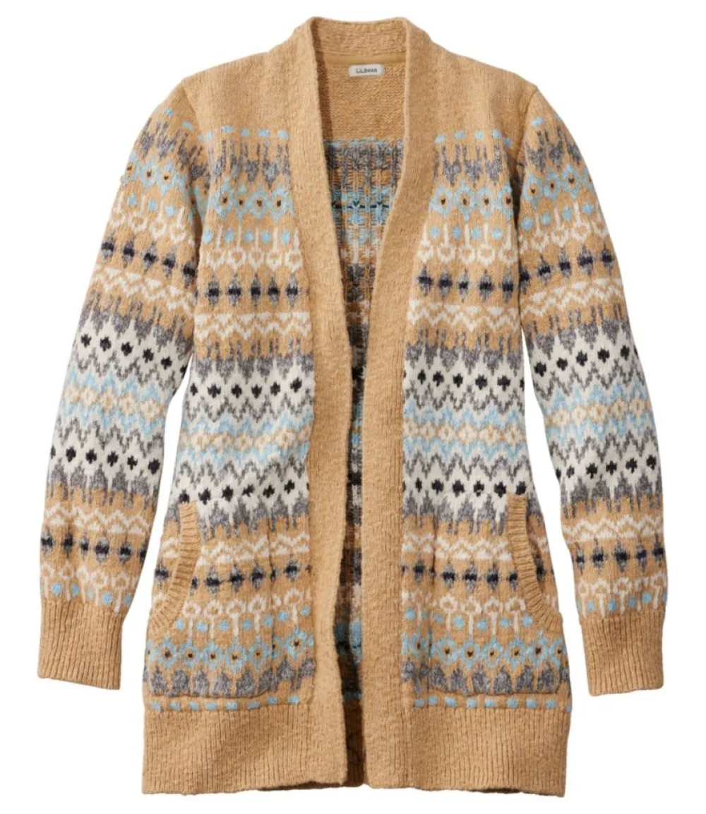 "Women's Cotton Ragg Sweater, Open Cardigan Fair Isle"-L.L.Bean Store
