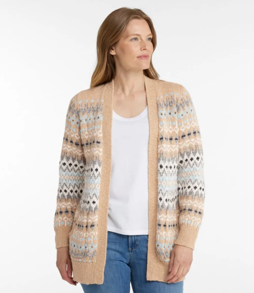 "Women's Cotton Ragg Sweater, Open Cardigan Fair Isle"-L.L.Bean Store