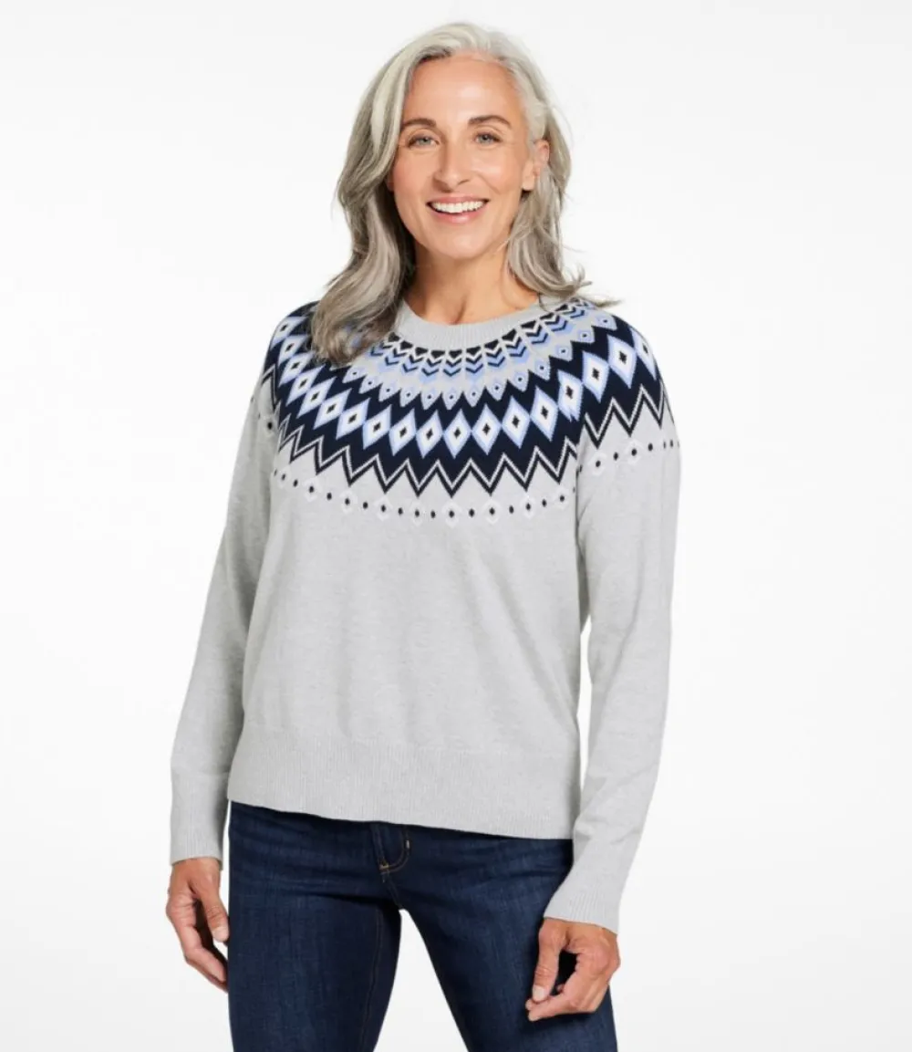 "Women's Cotton/Cashmere Sweater, Crewneck Fair Isle"-L.L.Bean Shop