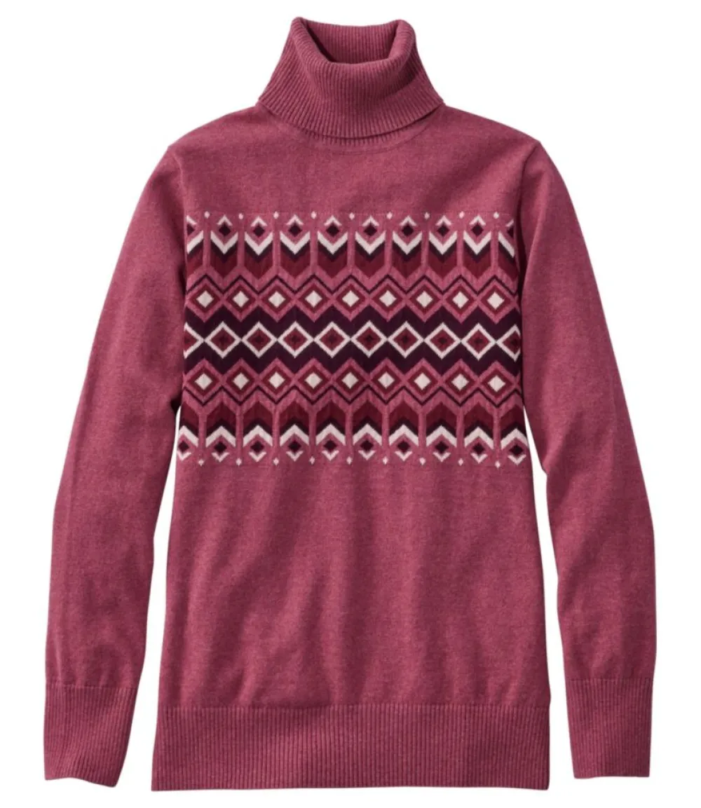 "Women's Cotton/Cashmere Sweater, Turtleneck Intarsia"-L.L.Bean Flash Sale