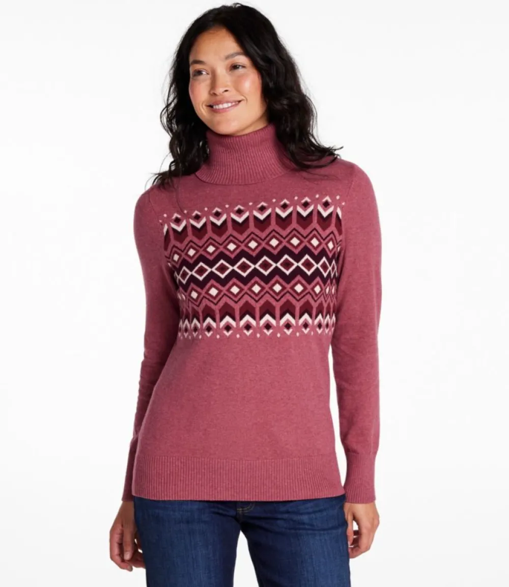 "Women's Cotton/Cashmere Sweater, Turtleneck Intarsia"-L.L.Bean Flash Sale