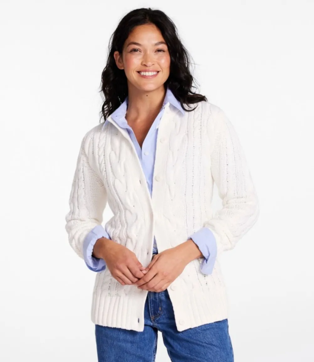 "Women's Double L® Cable Sweater, Button-Front Cardigan"-L.L.Bean Cheap