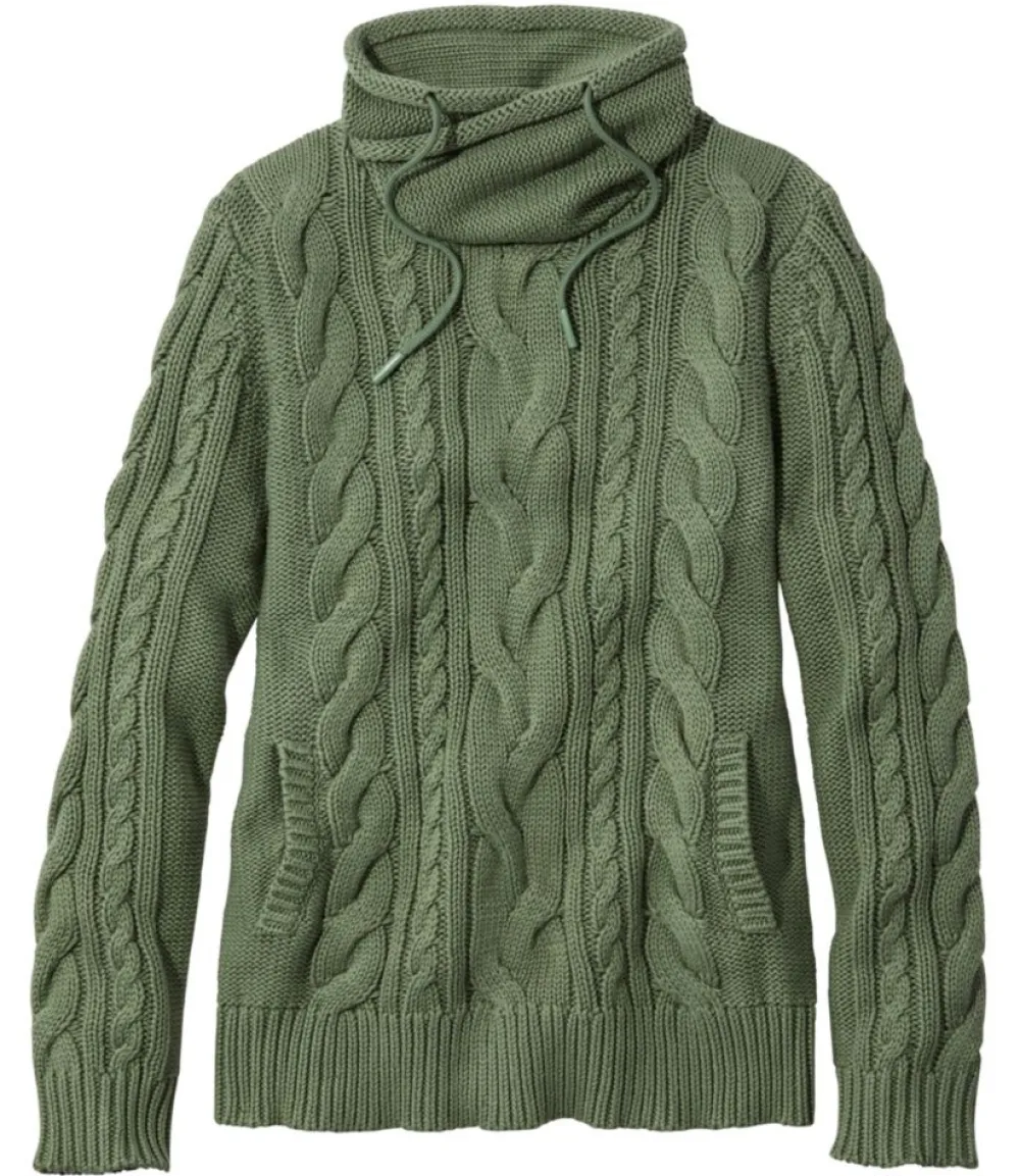 "Women's Double L® Mixed-Cable Sweater, Funnelneck"-L.L.Bean New