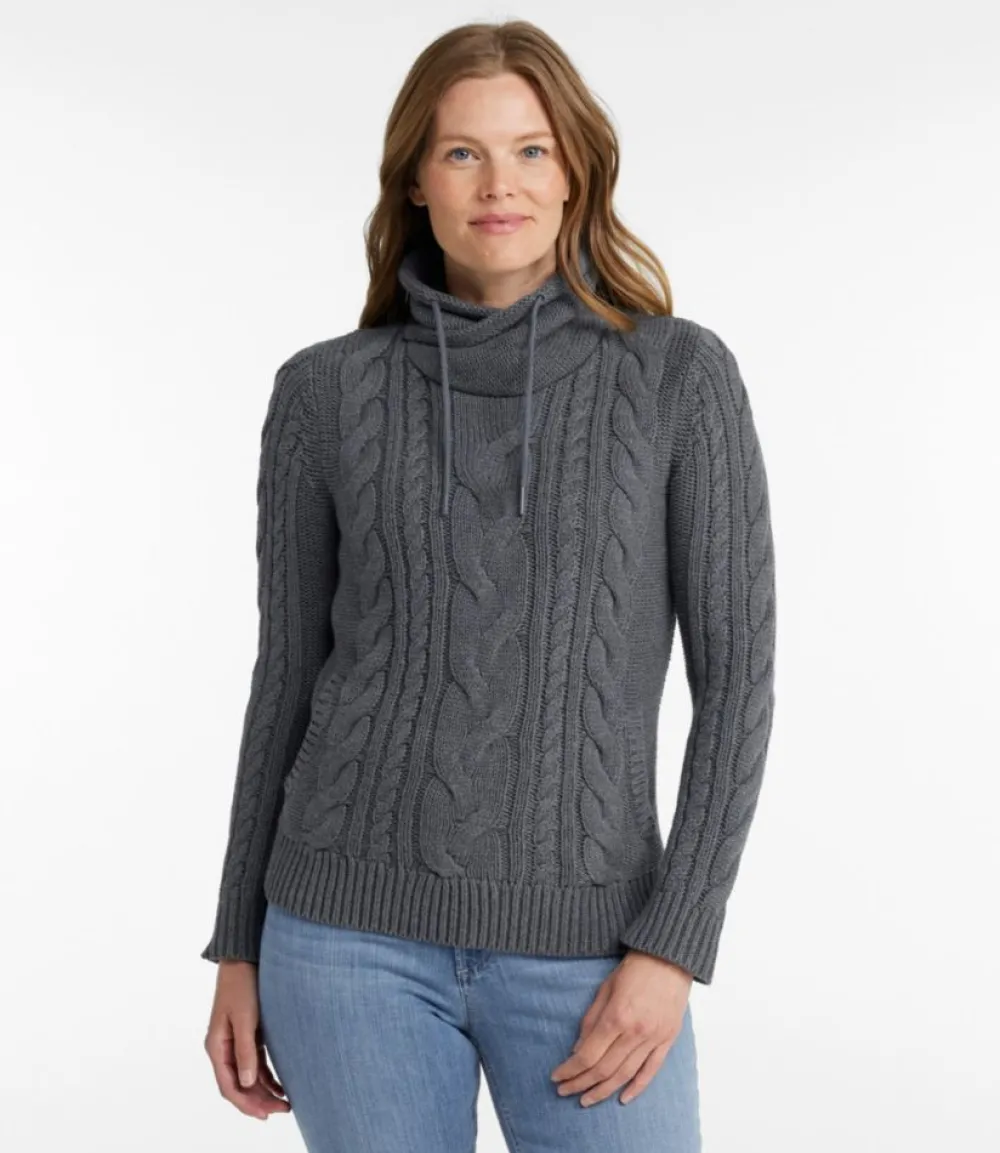 "Women's Double L® Mixed-Cable Sweater, Funnelneck"-L.L.Bean New