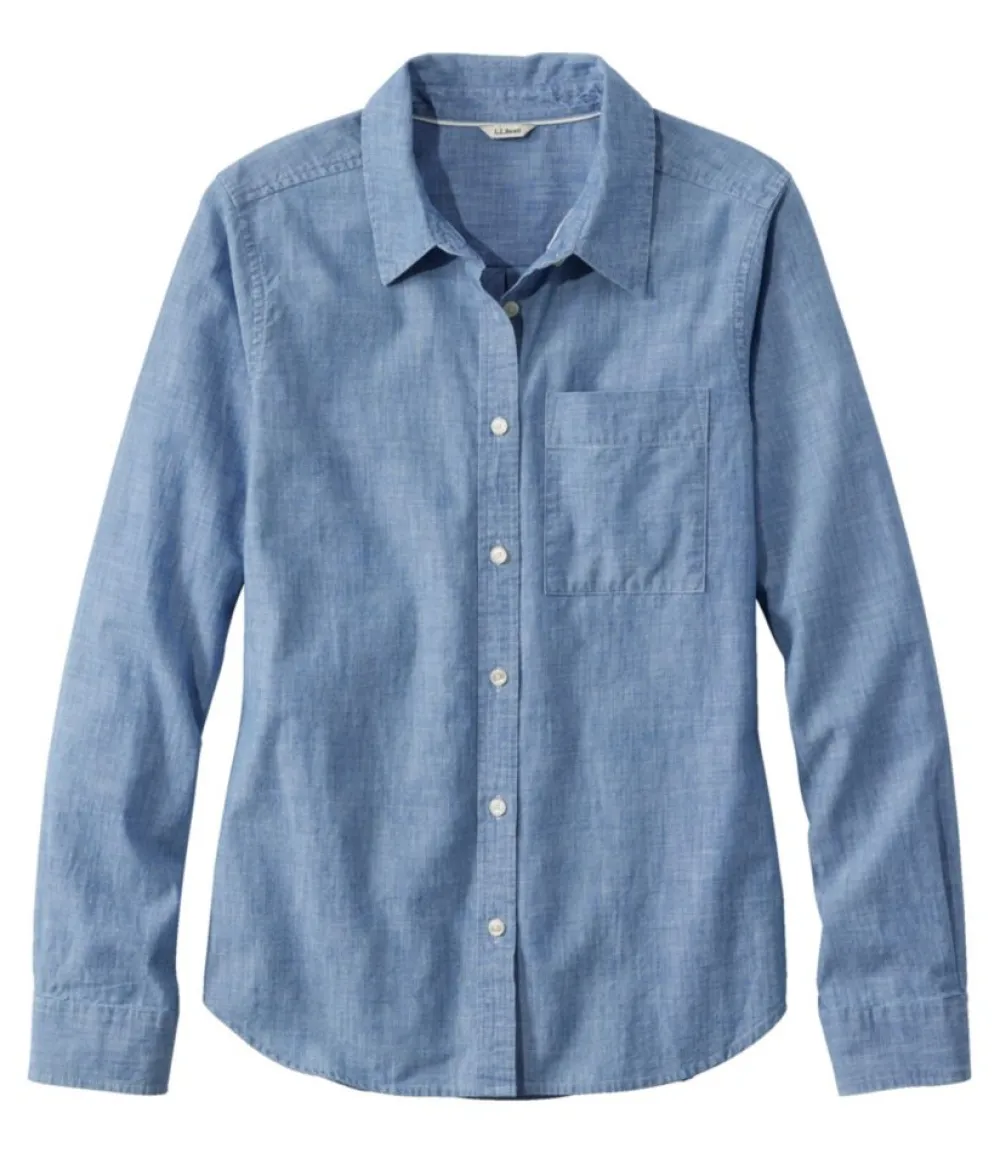 "Women's Essential Cotton Shirt, Chambray Long Sleeve"-L.L.Bean Shop