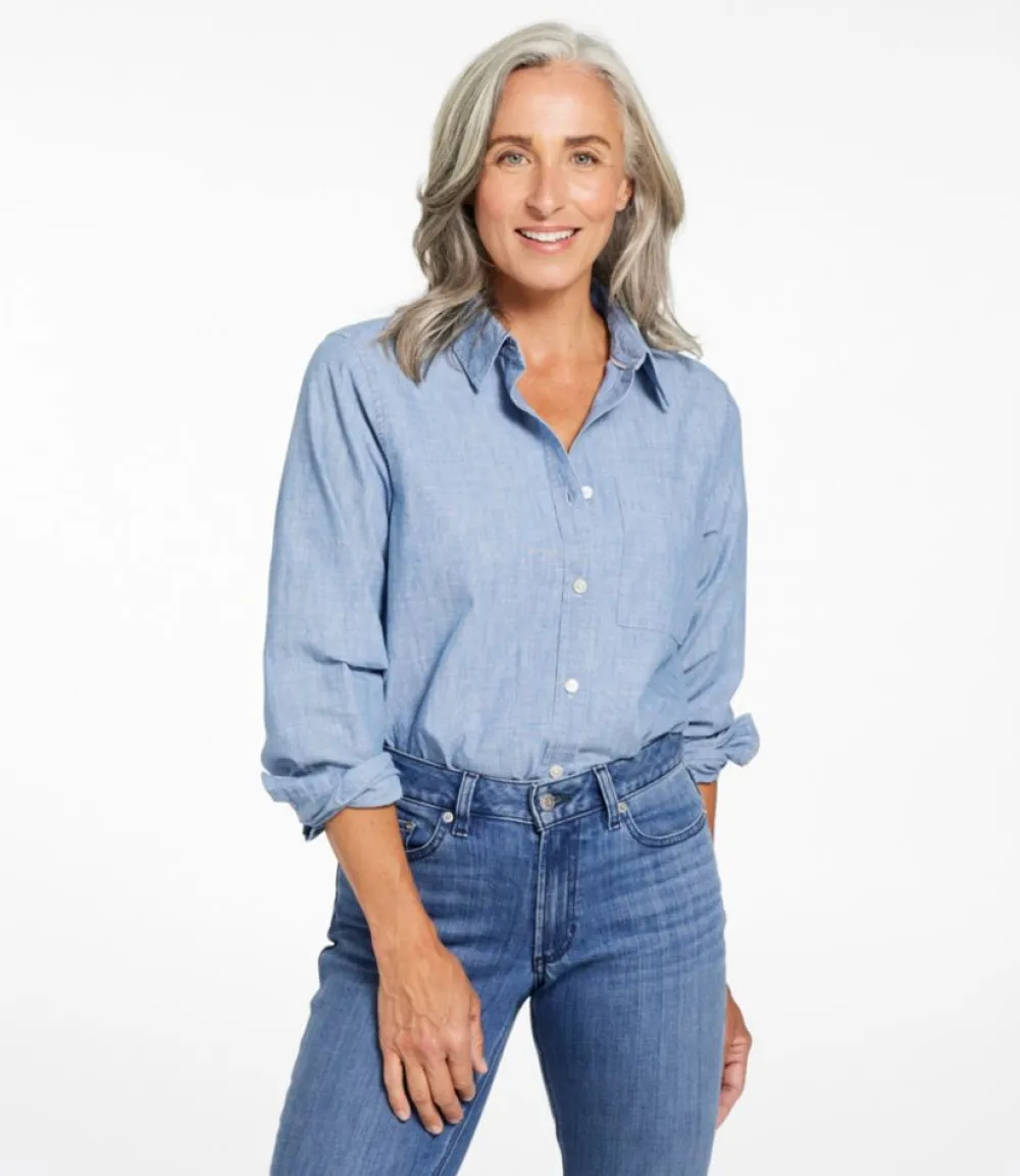 "Women's Essential Cotton Shirt, Chambray Long Sleeve"-L.L.Bean Shop