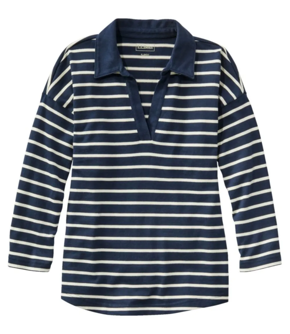 "Women's Heritage Mariner Top, Splitneck Polo Three-Quarter-Sleeve Stripe"-L.L.Bean Discount