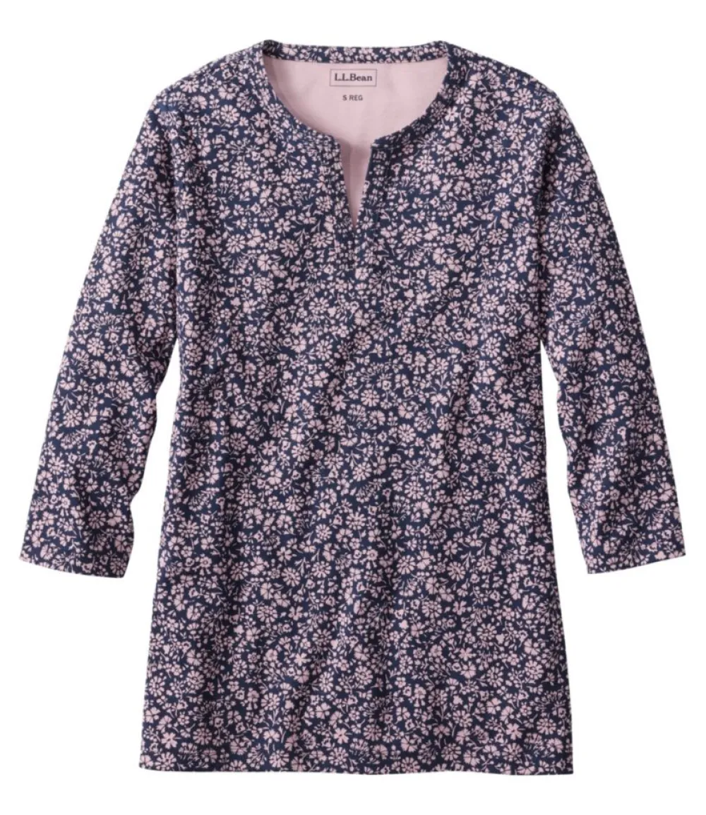 "Women's Tee, Three-Quarter-Sleeve Splitneck Tunic Print"-L.L.Bean New