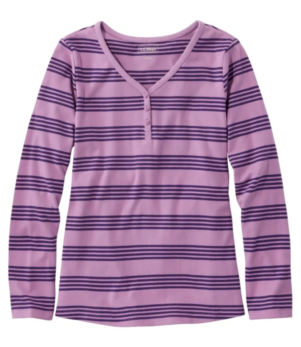 "Women's V-Neck Henley, Long-Sleeve Stripe"-L.L.Bean Online
