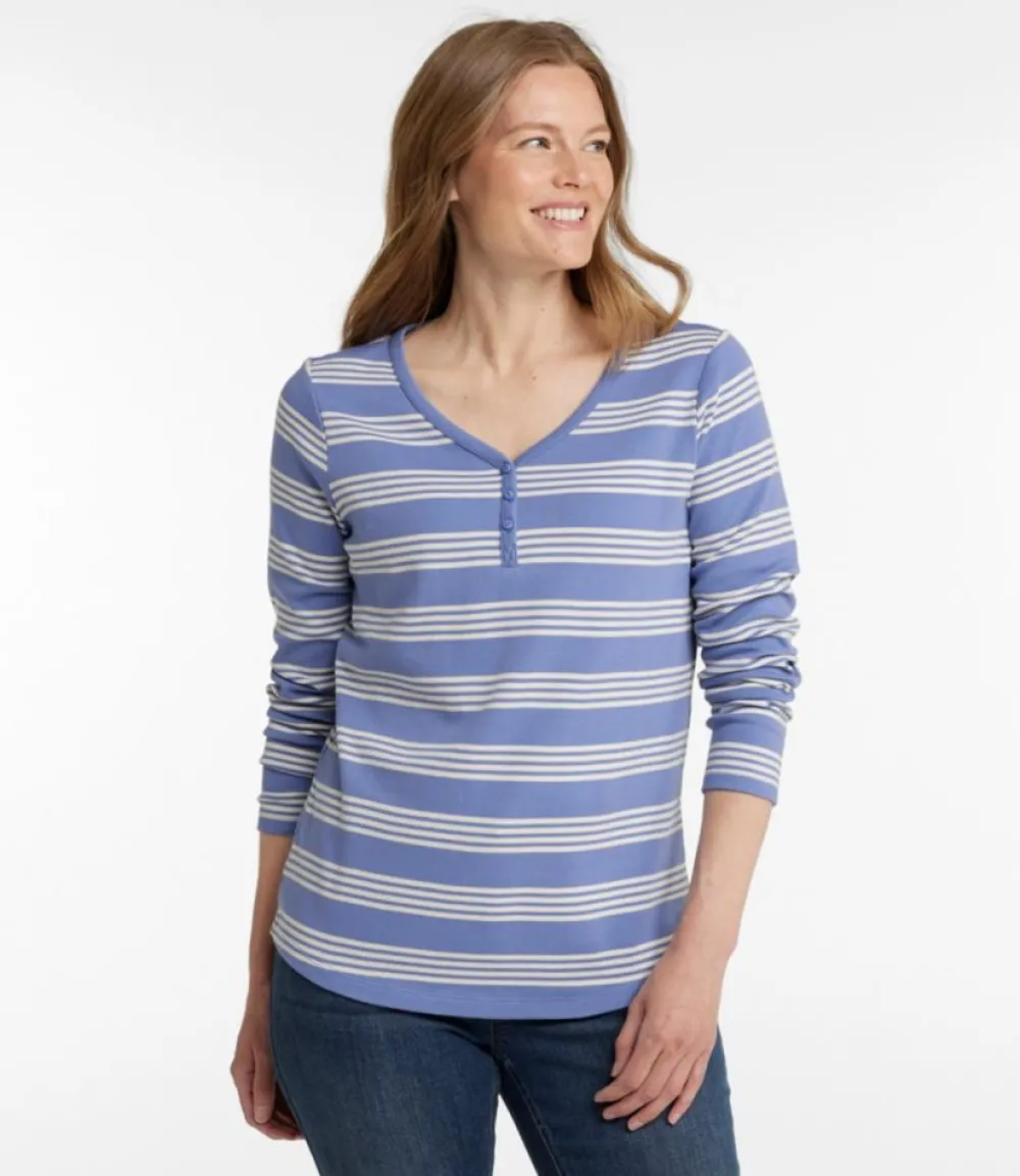 "Women's V-Neck Henley, Long-Sleeve Stripe"-L.L.Bean Online