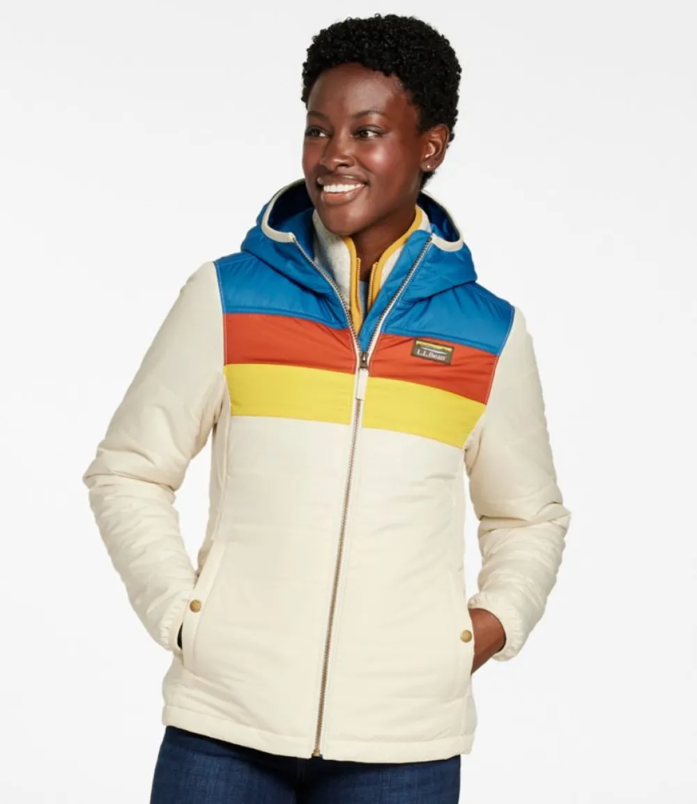 "Women's Mountain Classic Puffer Hooded Jacket, Colorblock"-L.L.Bean Store