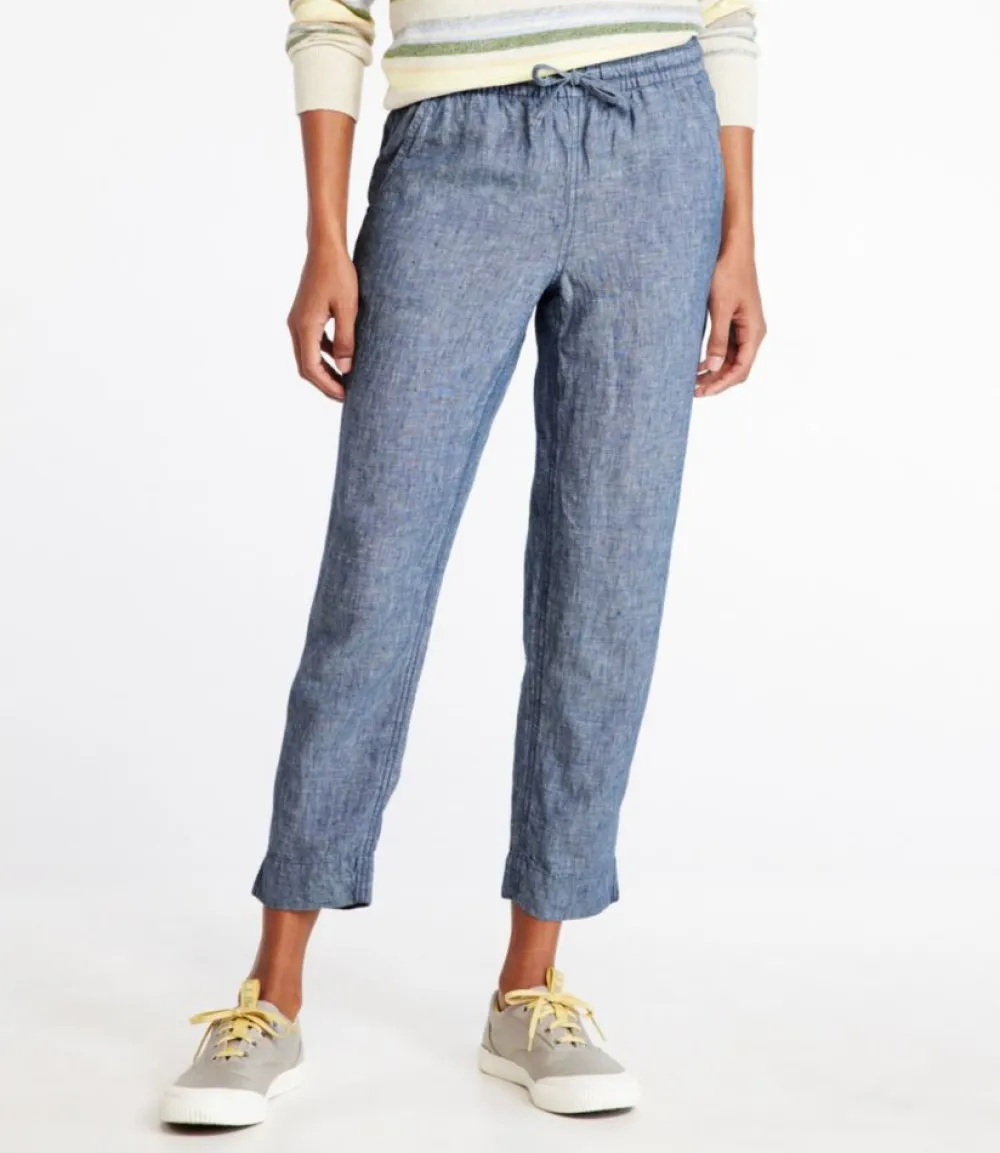 "Women's Premium Linen Breezy Pull-On Ankle Pants, Mid-Rise Tapered-Leg"-L.L.Bean Fashion