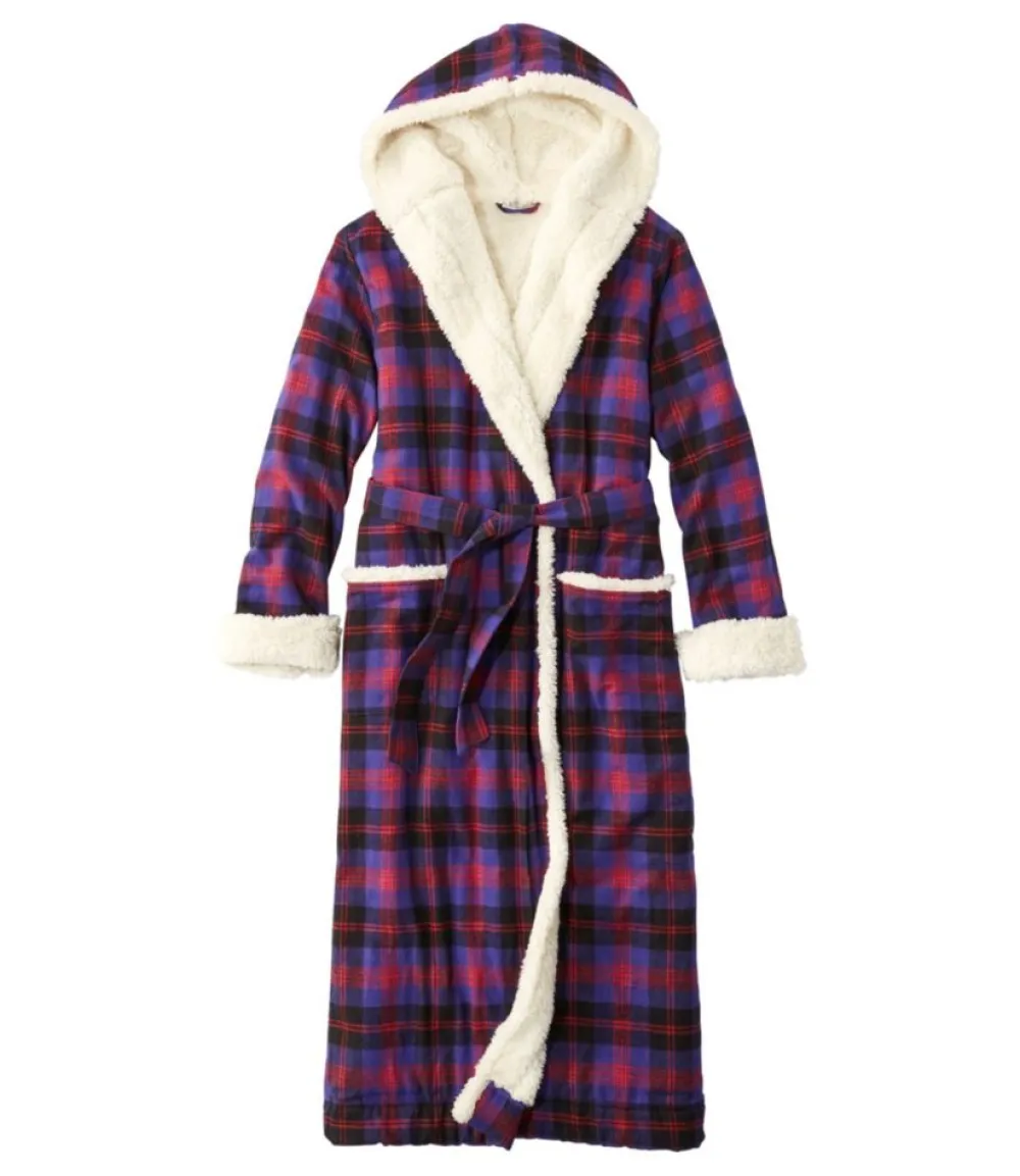 "Women's Scotch Plaid Flannel Robe, Sherpa-Lined Long"-L.L.Bean Hot