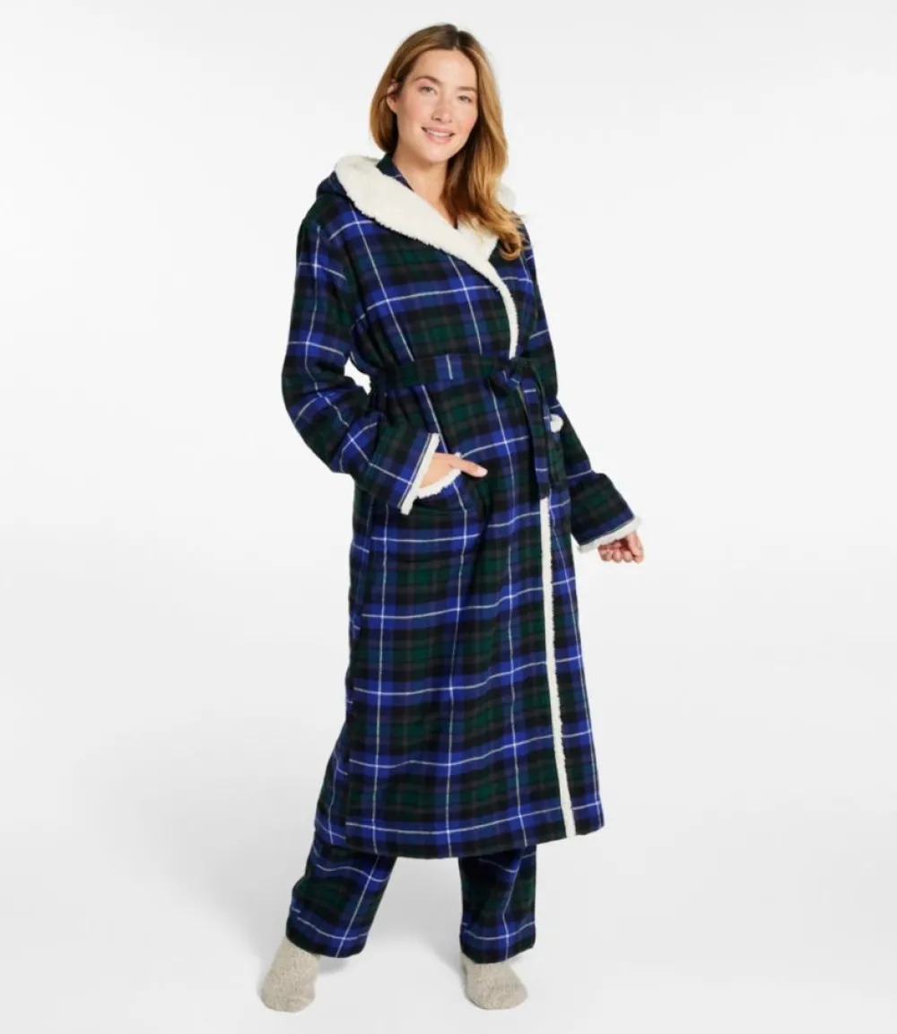 "Women's Scotch Plaid Flannel Robe, Sherpa-Lined Long"-L.L.Bean Hot