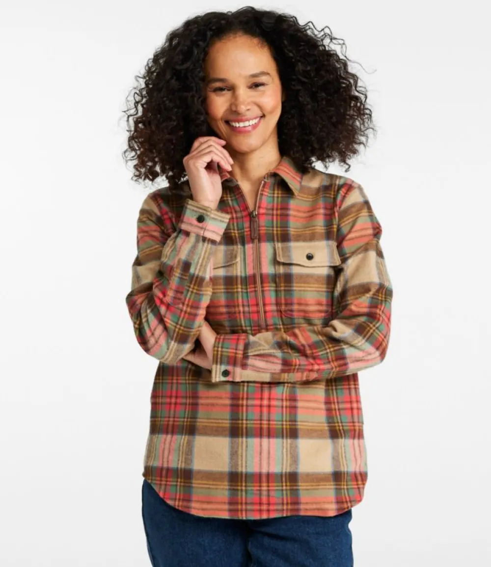 "Women's Scotch Plaid Flannel Shirt, Quarter-Zip"-L.L.Bean Fashion