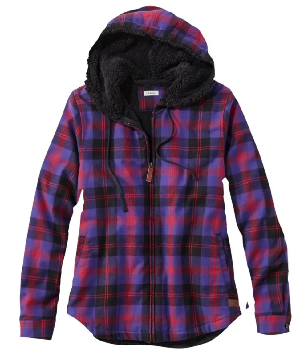 "Women's Scotch Plaid Flannel Shirt, Sherpa-Lined Zip Hoodie"-L.L.Bean Discount