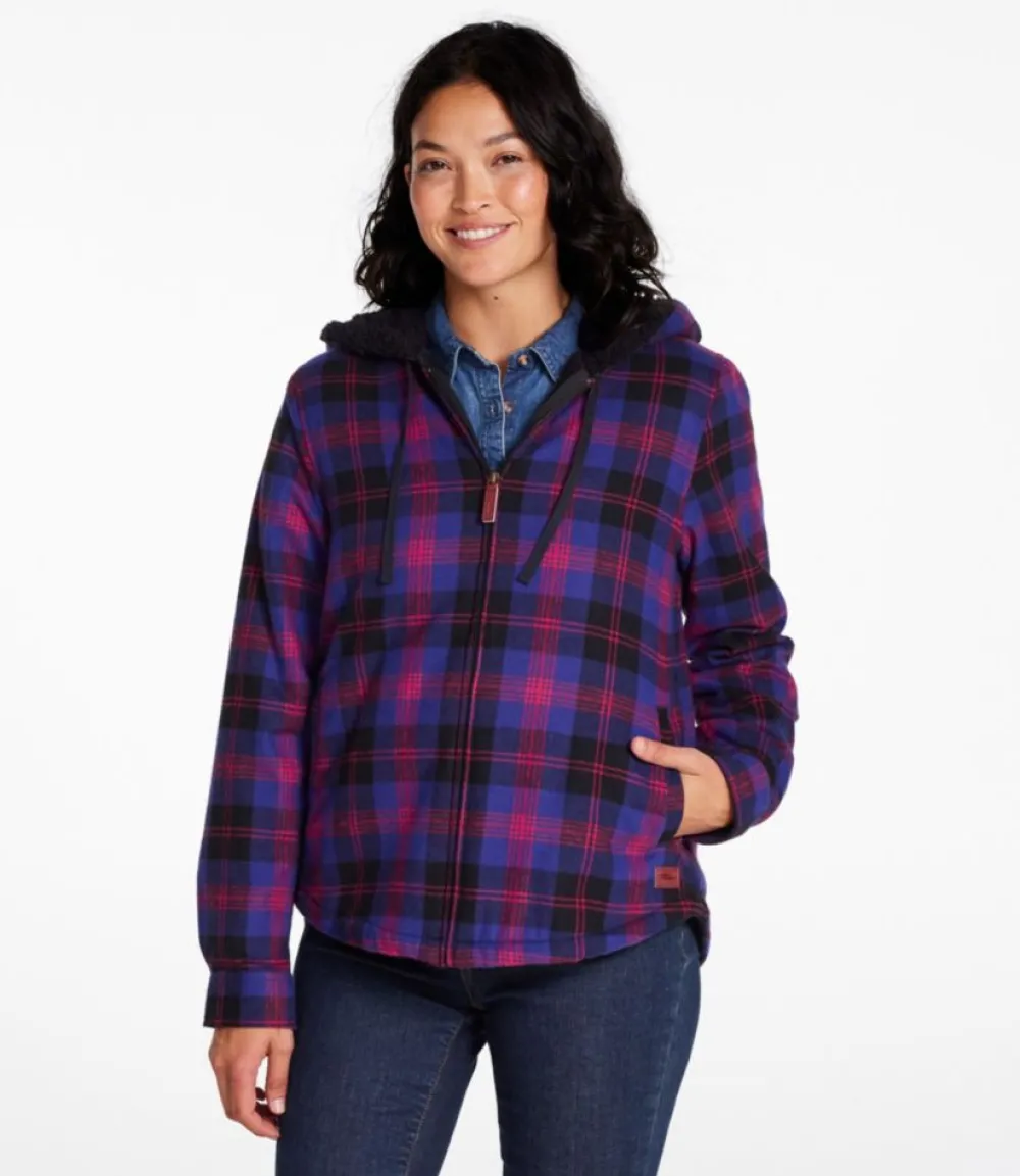 "Women's Scotch Plaid Flannel Shirt, Sherpa-Lined Zip Hoodie"-L.L.Bean Discount