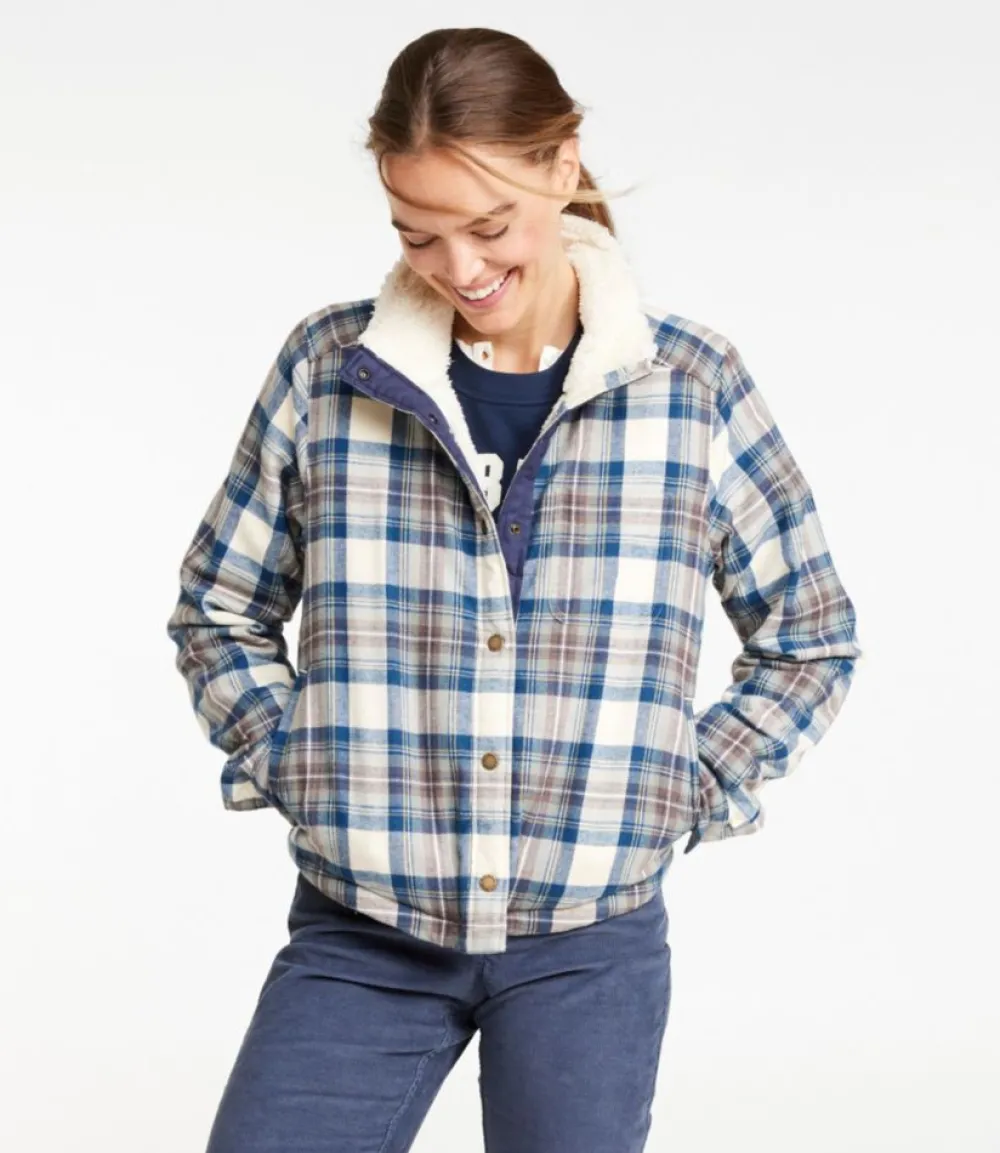 "Women's Scotch Plaid Shirt, Sherpa-Lined Mockneck Jacket"-L.L.Bean Hot