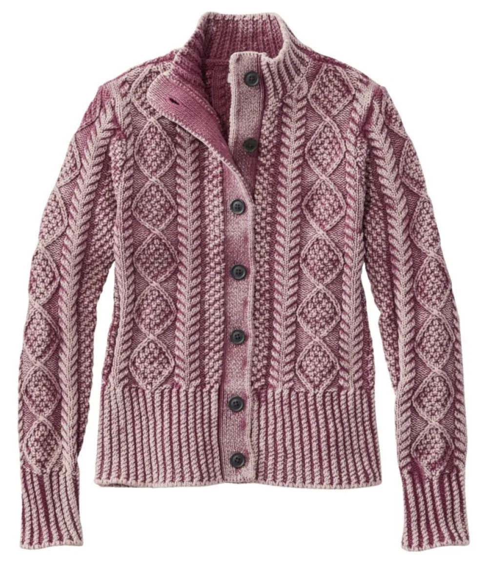 "Women's Signature Cotton Fisherman Sweater, Short Cardigan Washed"-L.L.Bean Best Sale