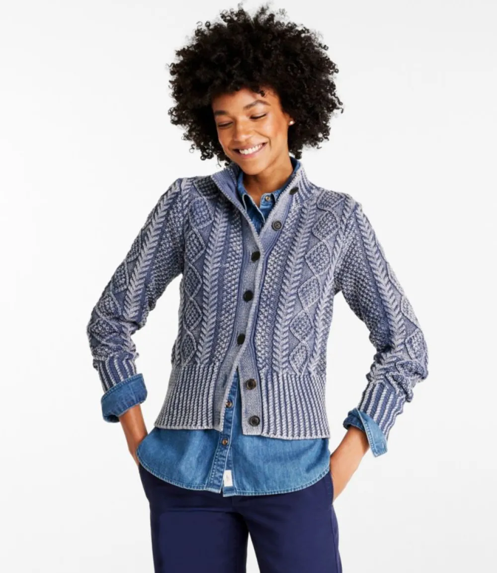 "Women's Signature Cotton Fisherman Sweater, Short Cardigan Washed"-L.L.Bean Best Sale