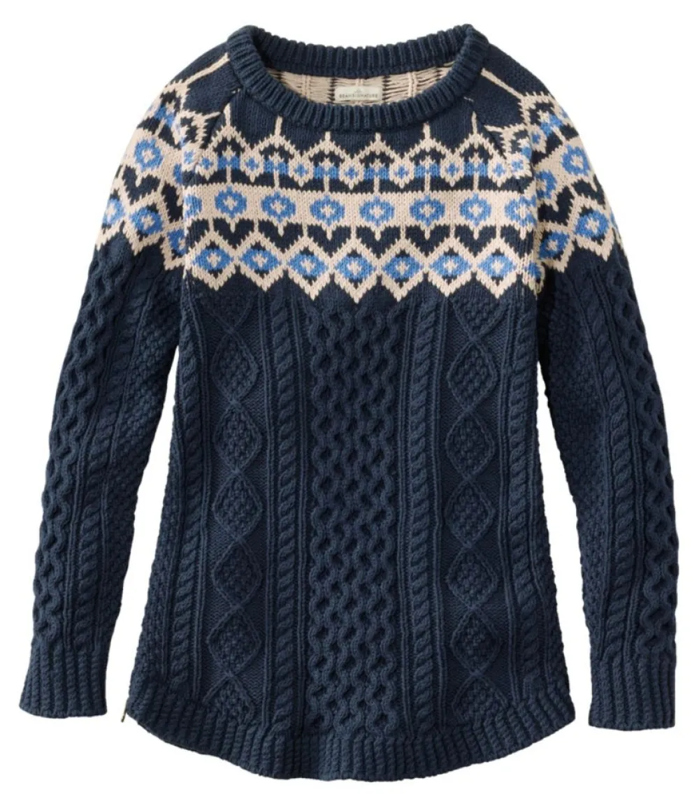 "Women's Signature Cotton Fisherman Tunic Sweater, Fair Isle"-L.L.Bean Store